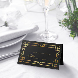 Klassisk Vintage Modern Art Deco Elegant Black Gul Placeringskort