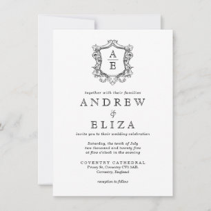 Klassisk Vintage Monogram Black and White Bröllop Inbjudningar
