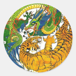 Klassisk Vintage, oriental Yin Yang Dragon Tiger a Runt Klistermärke