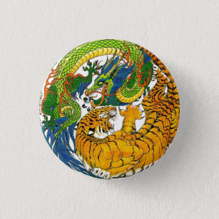 Klassisk Vintage orientalisk Yin Yang Dragon Tiger Knapp