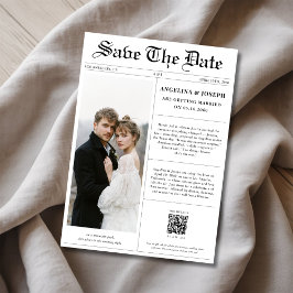 Klassisk Vintage QR-kod Tidnings Bröllopsfoto Spara Datumet