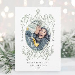 Klassisk Vintage Ram Happy Holidays Foto Julkort