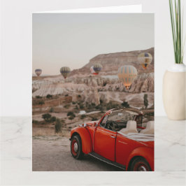 Klassisk Vintage Red Car Watching Luftballonger Kort