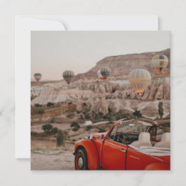 Klassisk Vintage Red Car Watching Luftballonger Kort