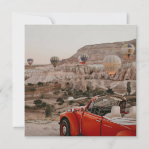 Klassisk Vintage Red Car Watching Luftballonger Kort