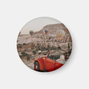 Klassisk Vintage Red Car Watching Luftballonger Magnet