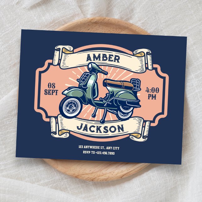 Klassisk vintage retro motorcykel bröllop inbjudningar (Skapare uppladdad)