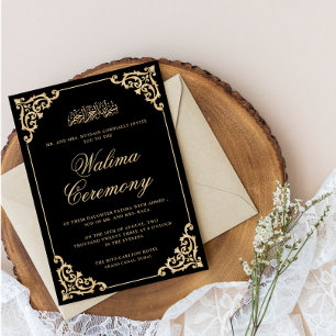 Klassisk Vintage Rococo Guld Svart Walima Ceremoni Inbjudningar
