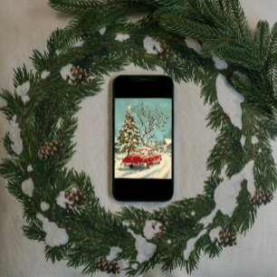 Klassisk Vintage Röd Bil Julgran By Julkort