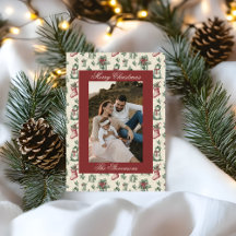 Klassisk Vintage Röd Toile De Jouy Foto Jul