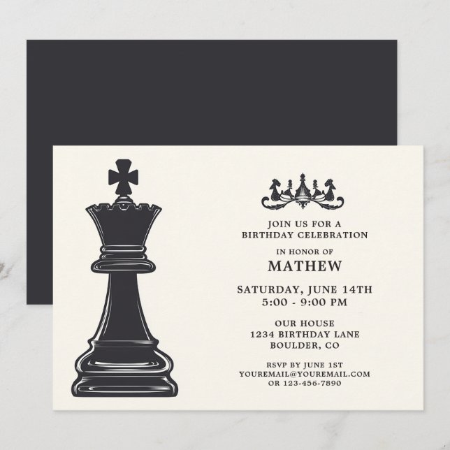Klassisk Vintage schacktematerad Elegant födelseda Inbjudningar (Fram/baksida)