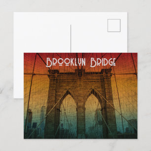 Klassisk Vintage Solnedgång Brooklyn Bridge New Yo Vykort