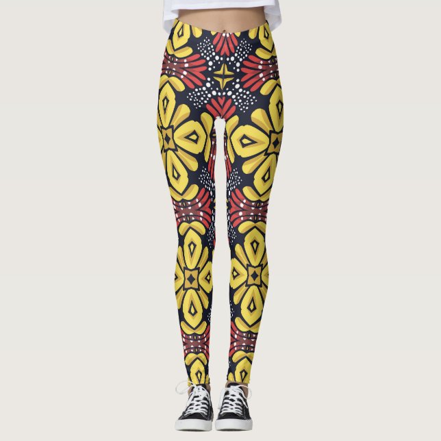 Klassisk Vintage: Sömlös blomma Mönster Leggings (Framsida)