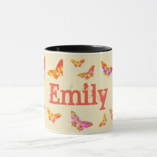 Klassisk Vintage Söt Fjäril Lägg till Namn Emily Mugg