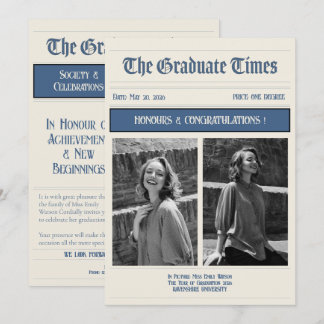 Klassisk Vintage Tidningsstil examen 2026 Inbjudningar