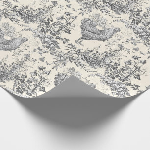 Klassisk Vintage Tupp Grått Blommigt Toile Presentpapper