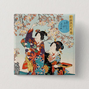 Klassisk vintage ukiyo-e 2 geishas Utagawa art. Knapp