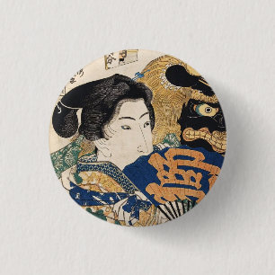 Klassisk vintage ukiyo-e geisha med fläkt Utagawa Knapp