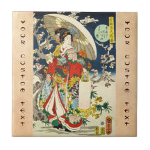 Klassisk vintage ukiyo-e geisha med paraply