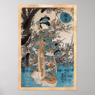 Klassisk vintage ukiyo-e japansk geisha-porträtt poster