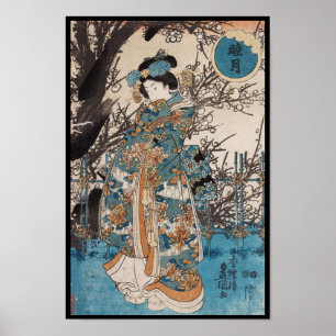 Klassisk vintage ukiyo-e japansk geisha-porträtt poster