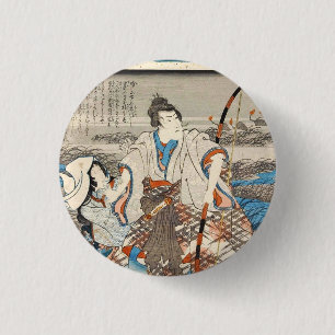 Klassisk vintage ukiyo-e samurai och dam Utagawa Knapp