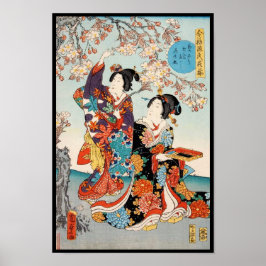 Klassisk vintage ukiyo-e två geishor Utagawa konst Poster