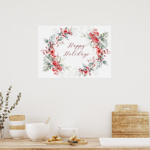 Klassisk vinter Helgdag Berries Lycklig Helgdag Poster