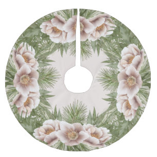 Klassisk vinterkur Rosa Blommigt Träd Skirt Julgransmatta Borstad Polyester
