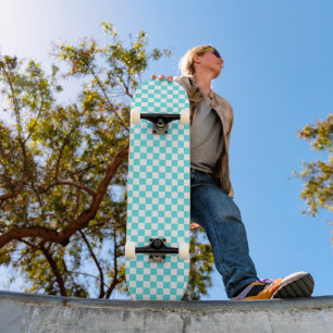Klassisk visuell turkos blå schackbräda mini skateboard bräda 18,5 cm