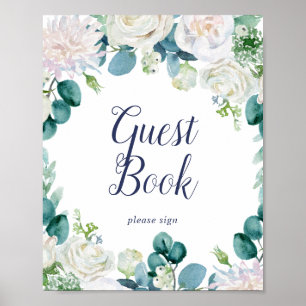 Klassisk vit blommig gästbokssköld poster