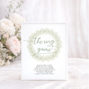 Klassisk vit blomsterbröllopsdusch Ring-spelet Poster