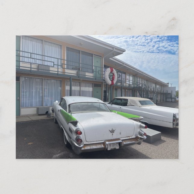 Klassisk vit Cadillac från 1950-talet  Vykort (Framsida)
