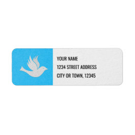 Klassisk vit duvgrafik på blått returadress etikett