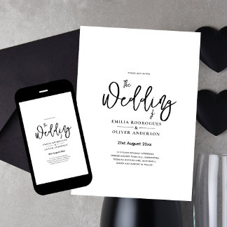 Klassisk vit Elegant Skriv ut eller Digital Bröllo Inbjudningar