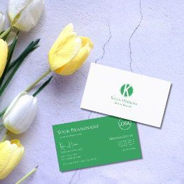 Klassisk vit Grönt med Monogram och Logotyp Visitkort