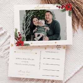 Klassisk Vit Jul Foto Födelseannons Meddelande Vykort