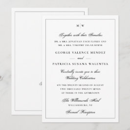 Klassisk Vit Monogram QR-kod Bröllop Inbjudningar