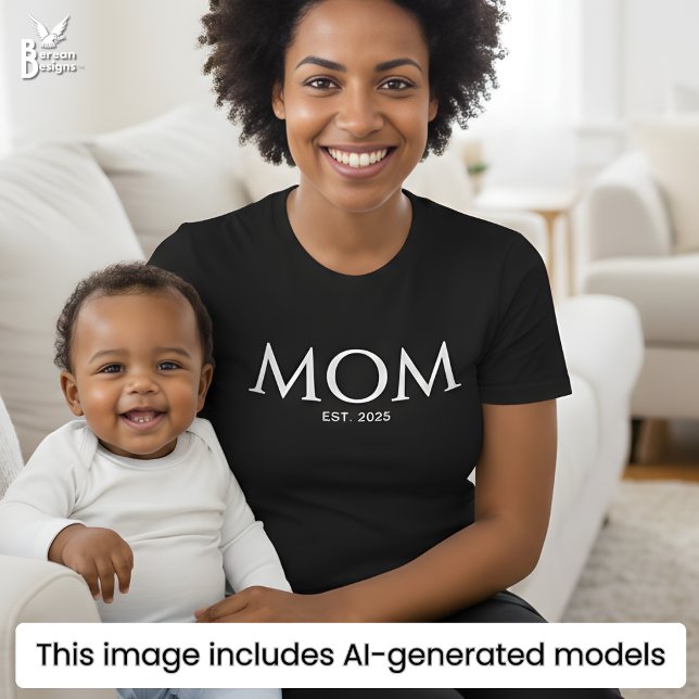 Klassisk vit mössa för etablerad mamma T-shirt (Mom Established black T-shirt with classic white typography. Ideal mom gif for Mother's Day.)