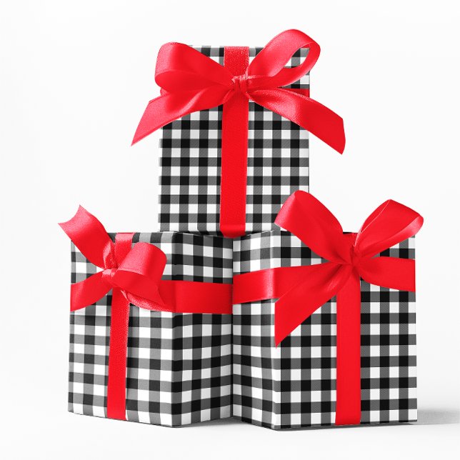 Klassisk vit och svart Buffalo-rutig Presentpapper (Classic White and Black Buffalo Plaid Wrapping Paper)