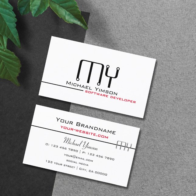 Klassisk vit och svart med Monogram Professionell Visitkort (Skapare uppladdad)