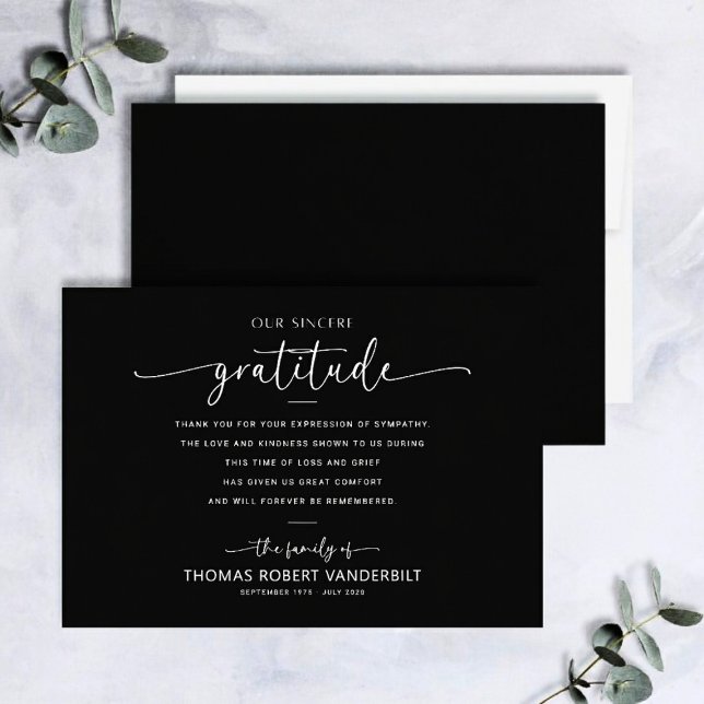 Klassisk vit och svart minimalistisk begravning tack kort (Classic White & Black Minimalist Funeral Thank You Card)
