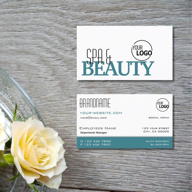 Klassisk vit och teal enkel Snyggt med Logotyp Visitkort (Skapare uppladdad)