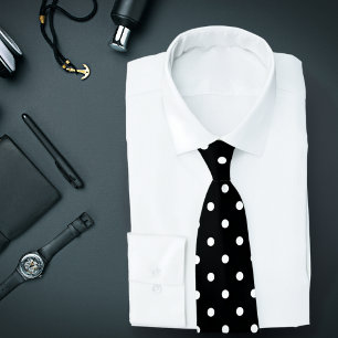Klassisk vit Polka Dot Mönster på Black Tie Slips
