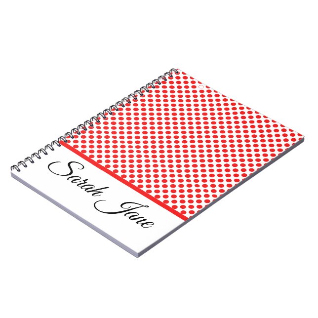 Klassisk vit röd Polka dots mönster monogrammad Anteckningsbok (Vänstra Sidan)