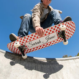 Klassisk vit Röda prickar | Personligt namn Mini Skateboard Bräda 18,5 Cm