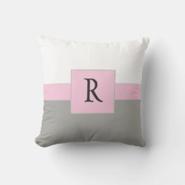 Klassisk vit Rosa och Grått Monogram Kudde