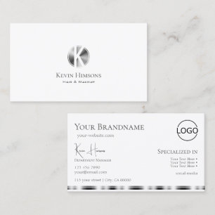 Klassisk vit Silver med Monogram och Logotyp Visitkort