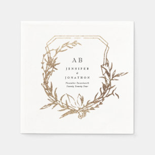 Klassisk vit svart guld blommigt bröllop pappersservett