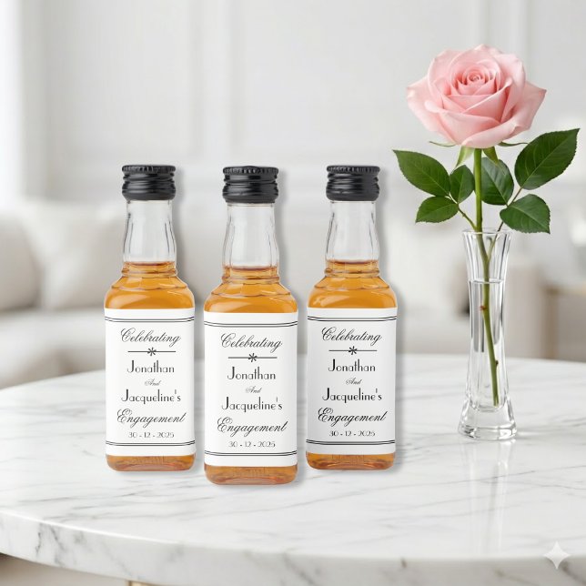 Klassisk Vit Svart Script Kant Förlovningsring Min Spritflaskor Etikett (Timeless simple elegance.)